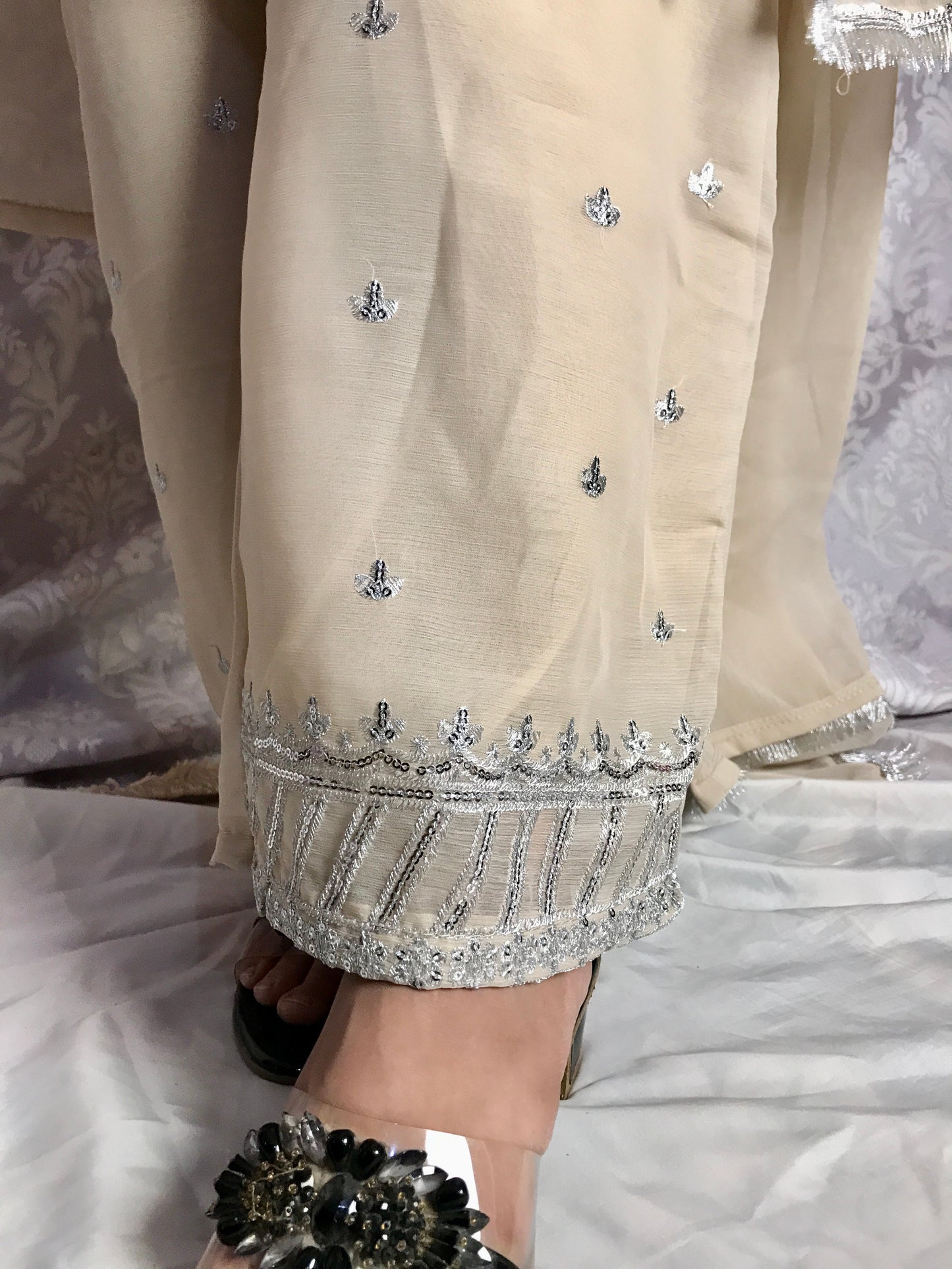Stitched Elegant Chiffon 3 Piece Suit