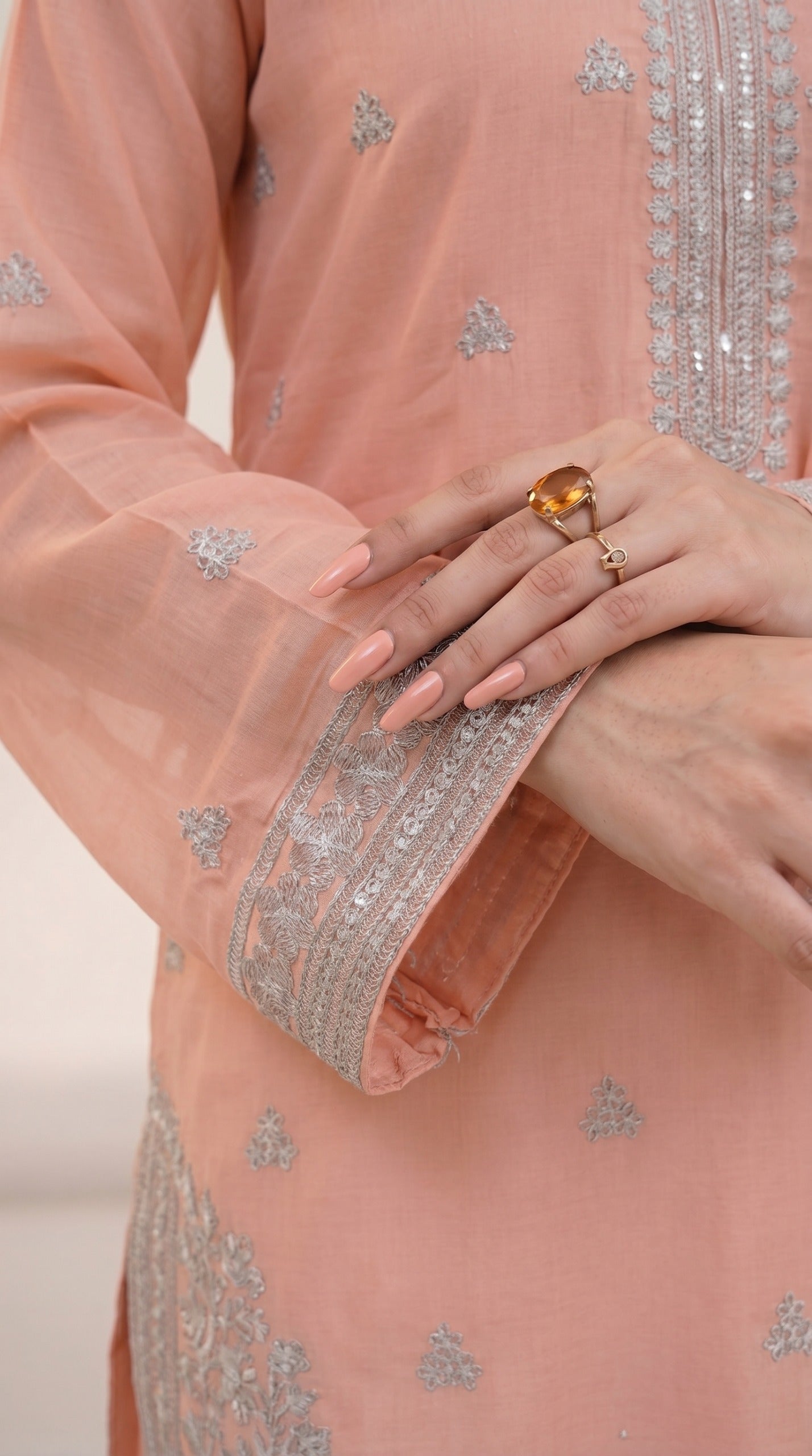Stitched Peach Embroidered 3 Piece Suit