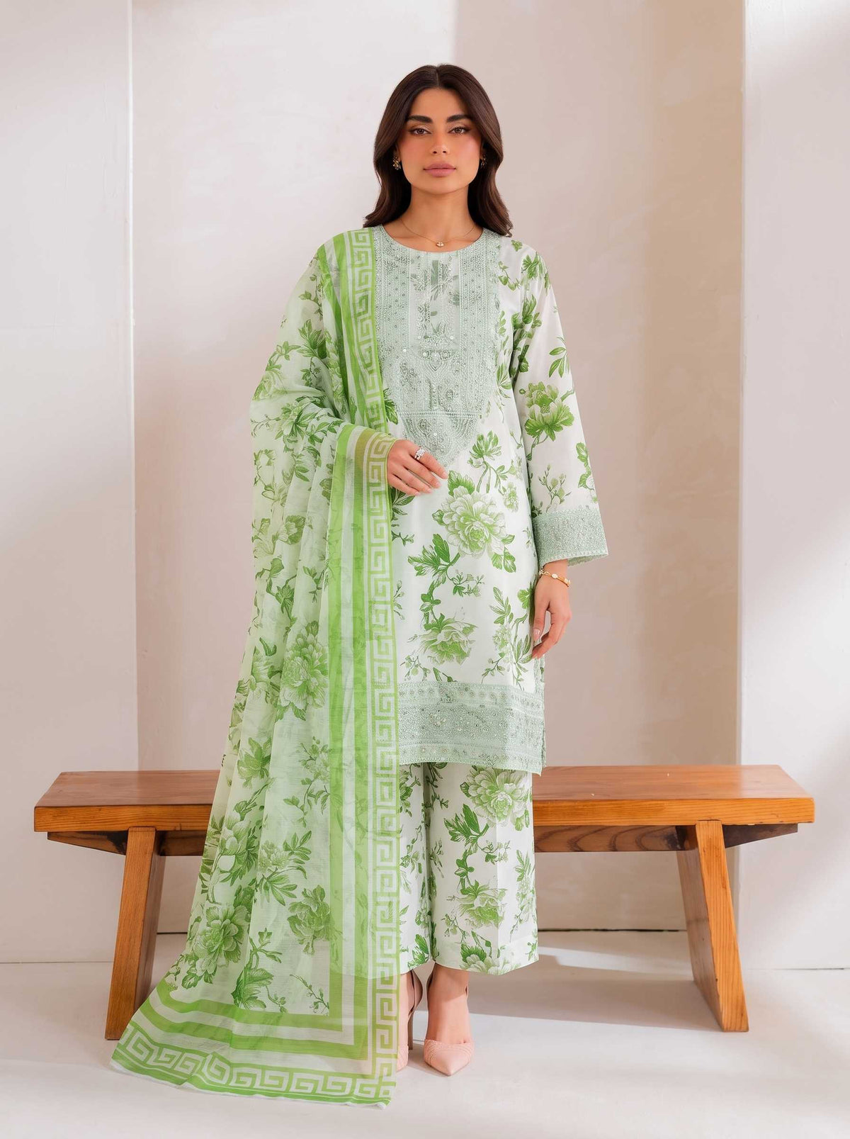 Lawn Dress With Heavy Embroidery Neck