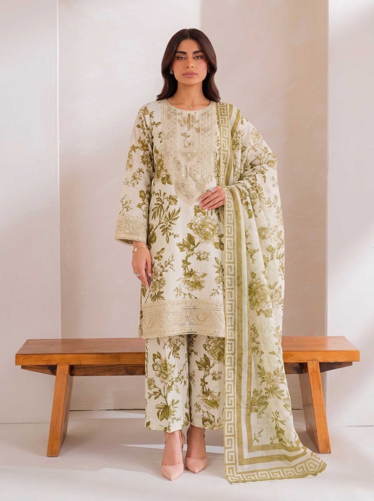 Lawn Dress With Heavy Embroidery Neck