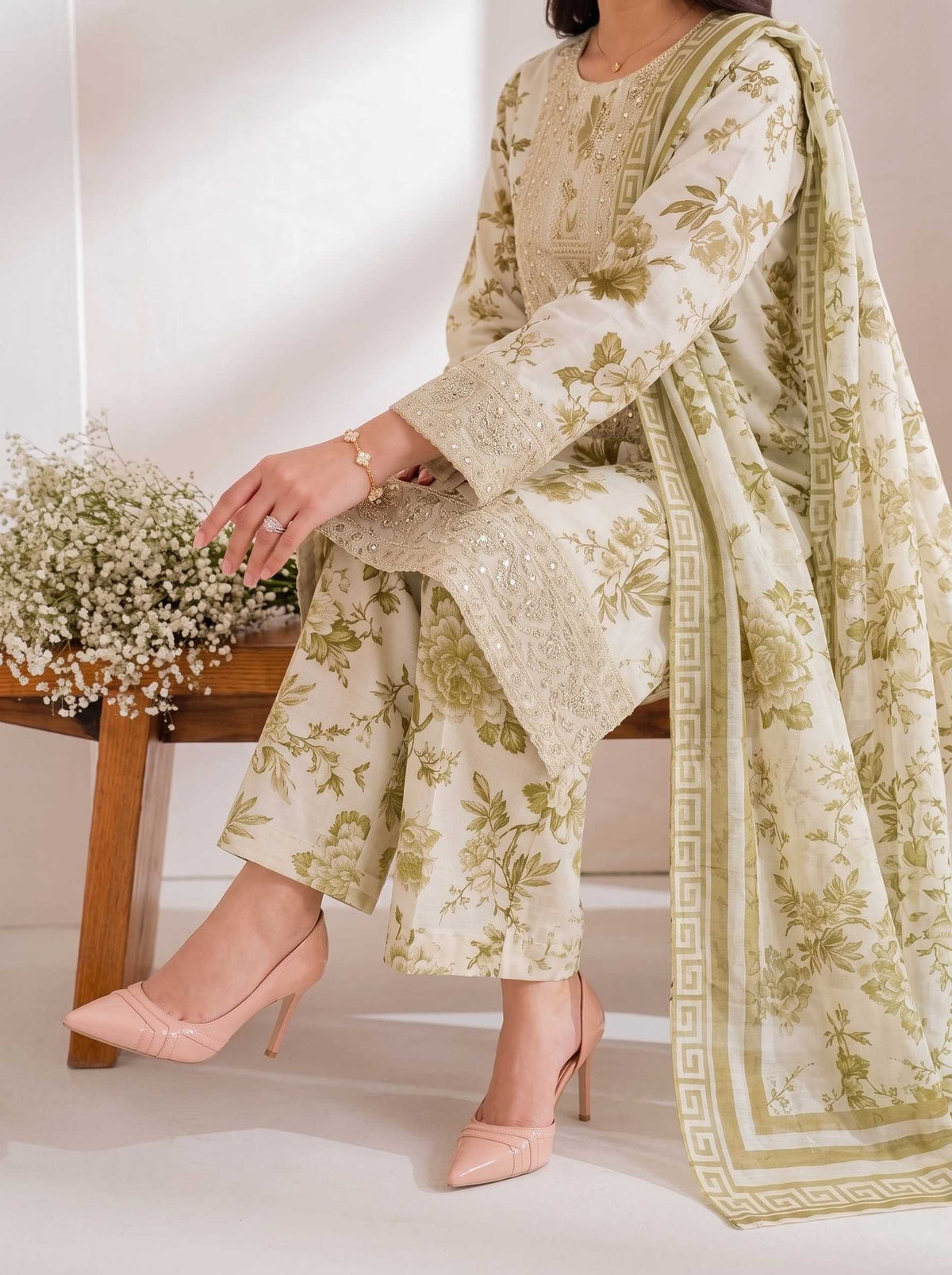 Lawn Dress With Heavy Embroidery Neck