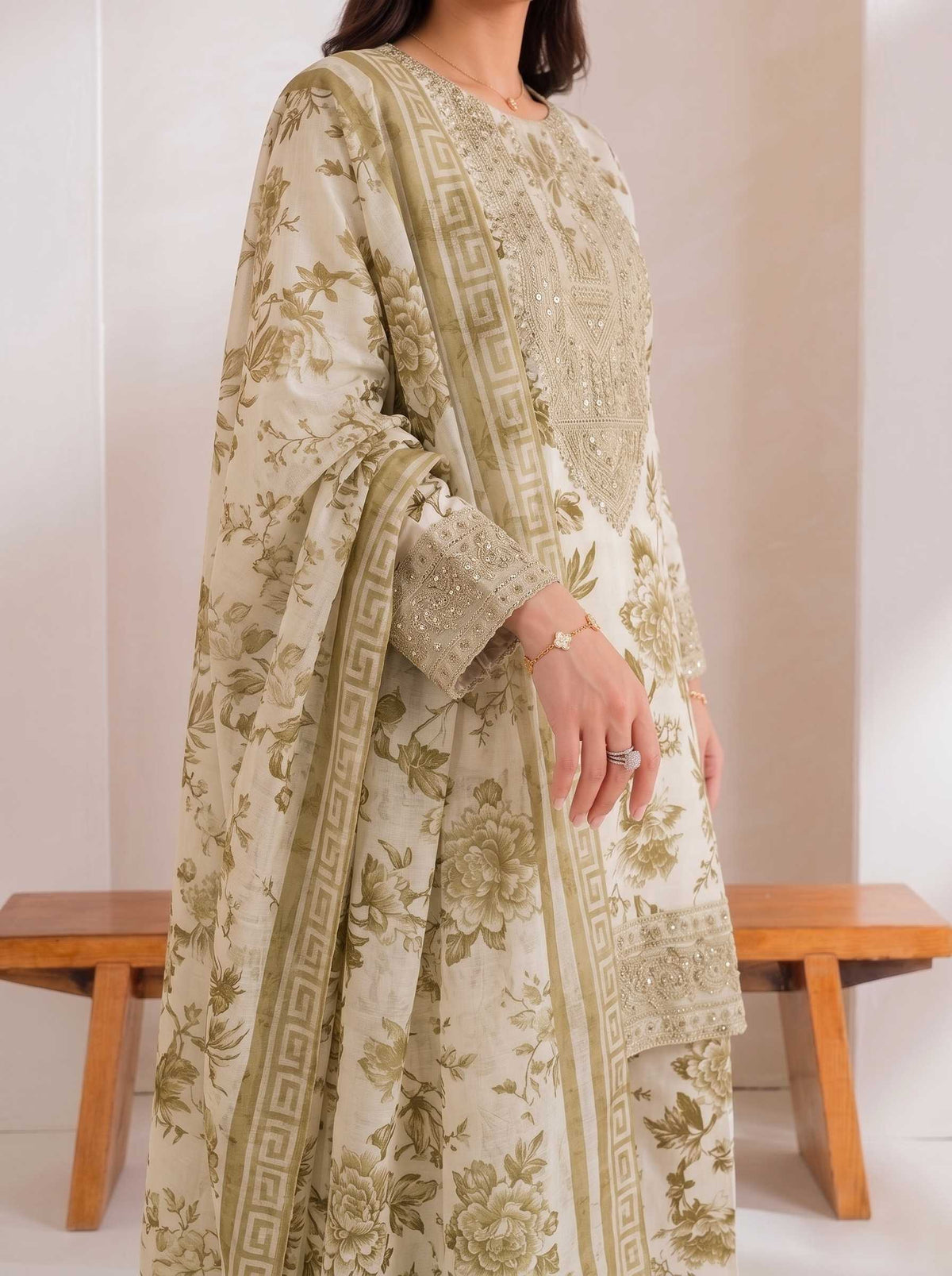 Lawn Dress With Heavy Embroidery Neck