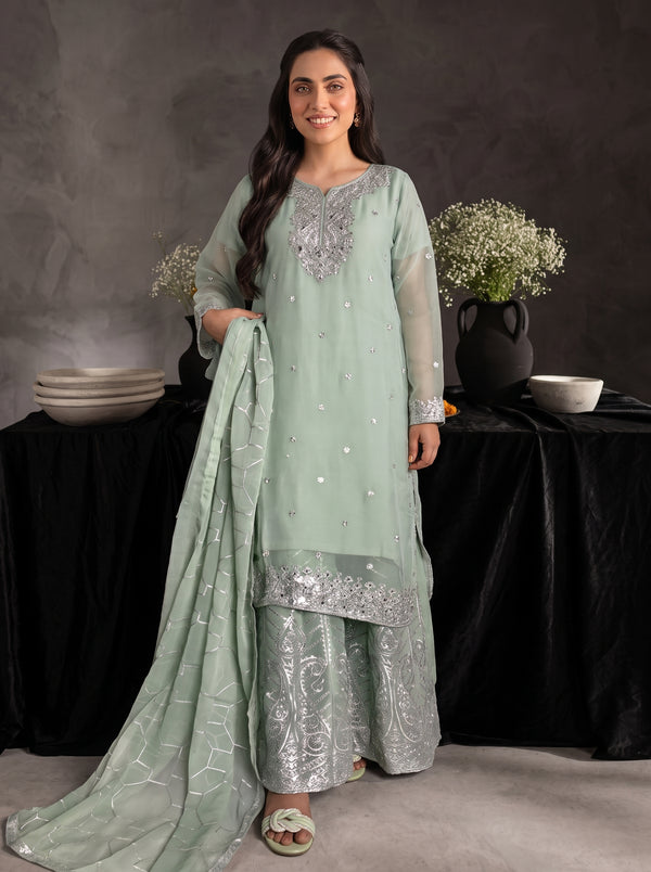 Olive Green Embroidered 3 Piece Suit