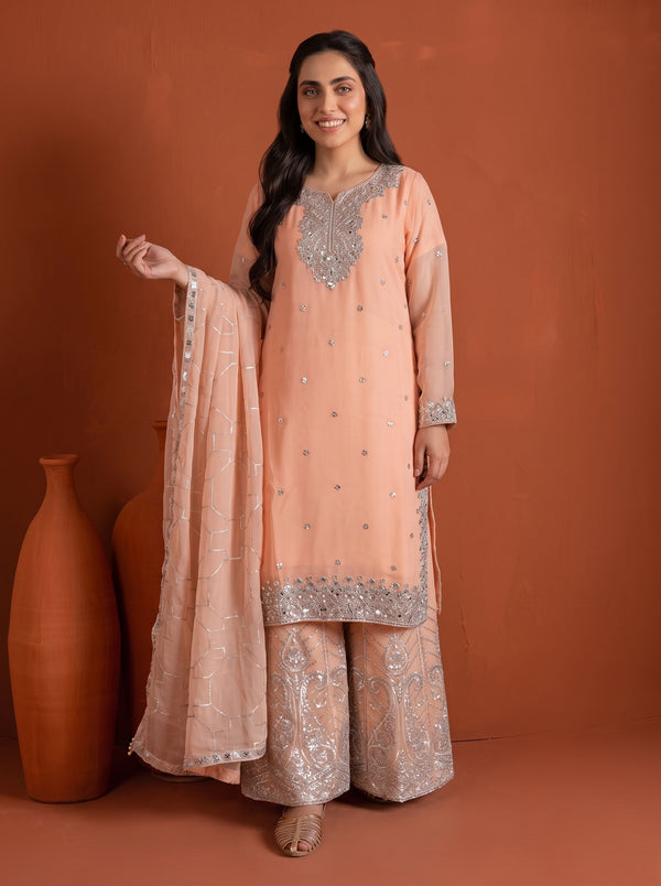 Peach Embroidered 3 Piece Suit