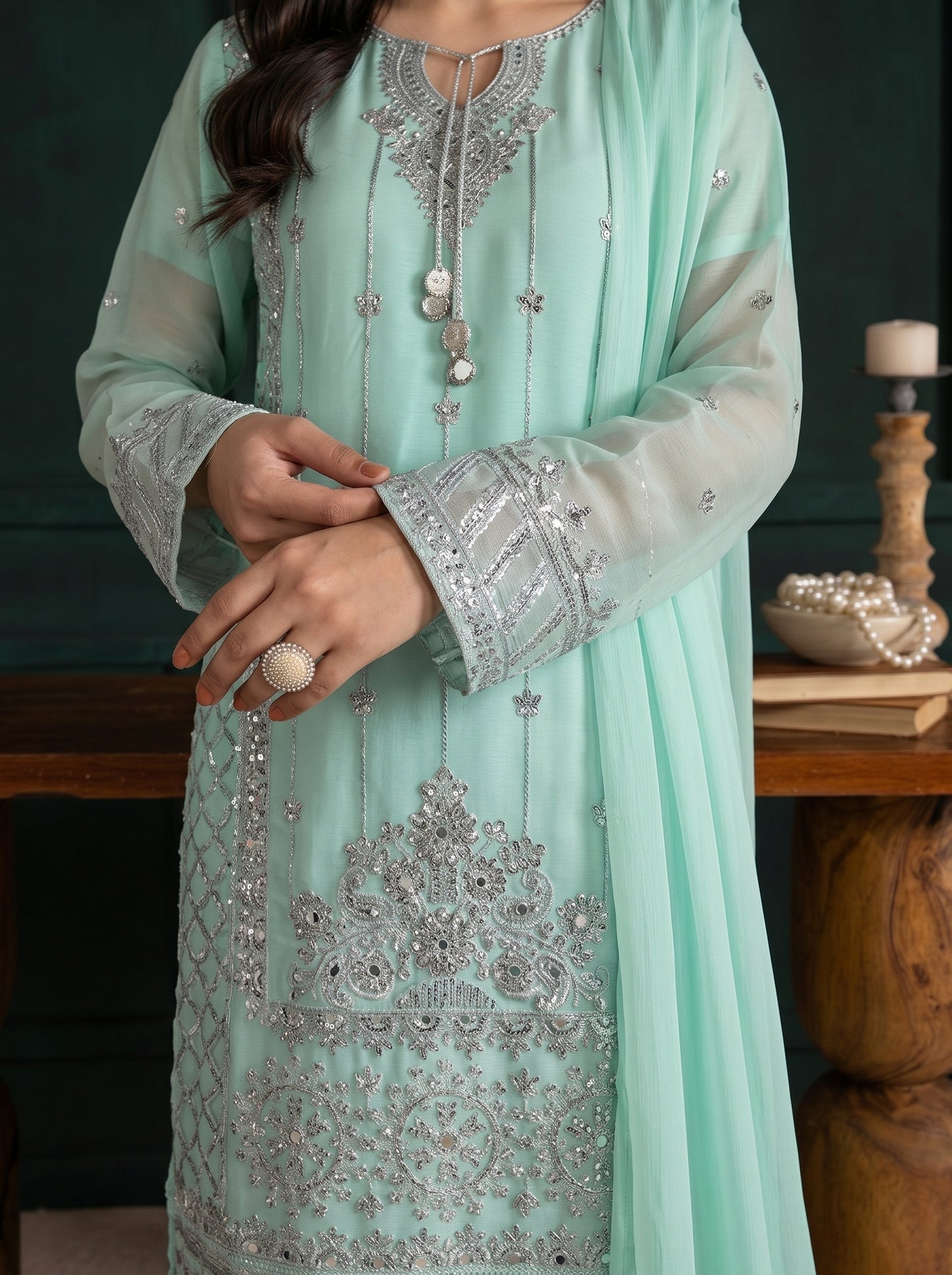 Stitched Elegant Chiffon 3 Piece Suit