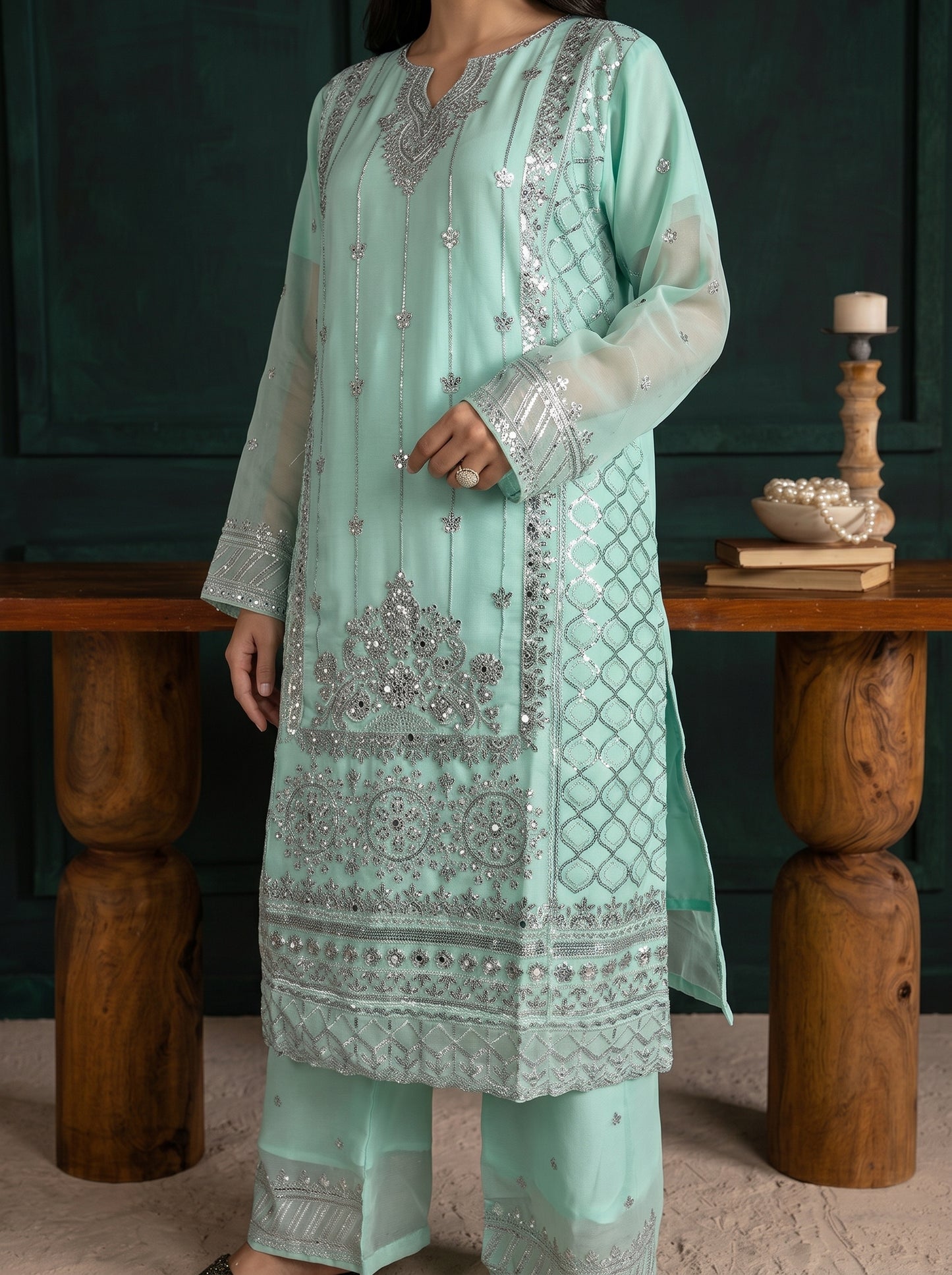 Stitched Elegant Chiffon 3 Piece Suit