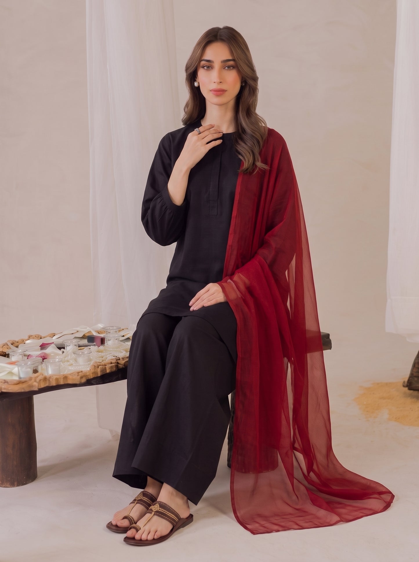 Casual  Black Cotton 3 Piece Suit.