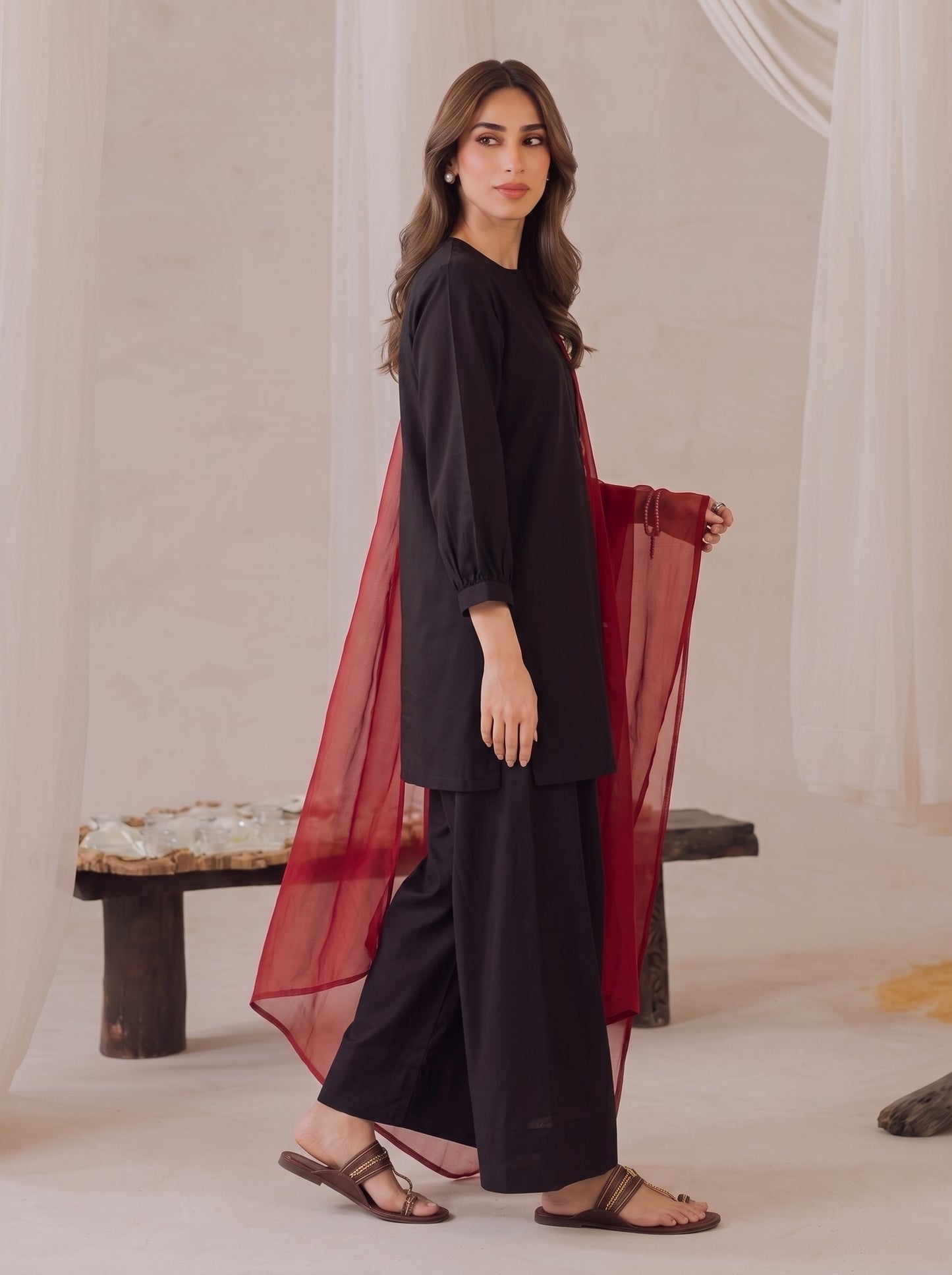 Casual  Black Cotton 3 Piece Suit.