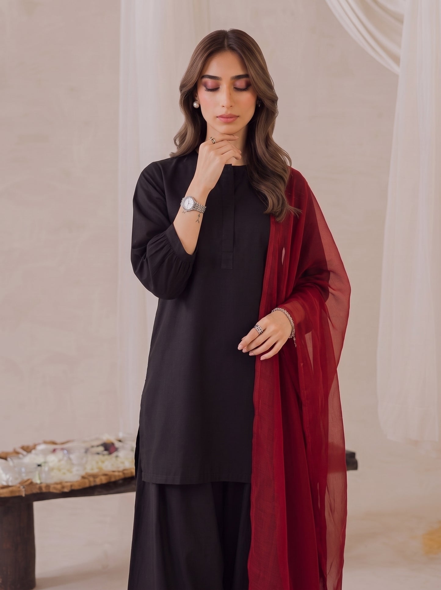 Casual  Black Cotton 3 Piece Suit.