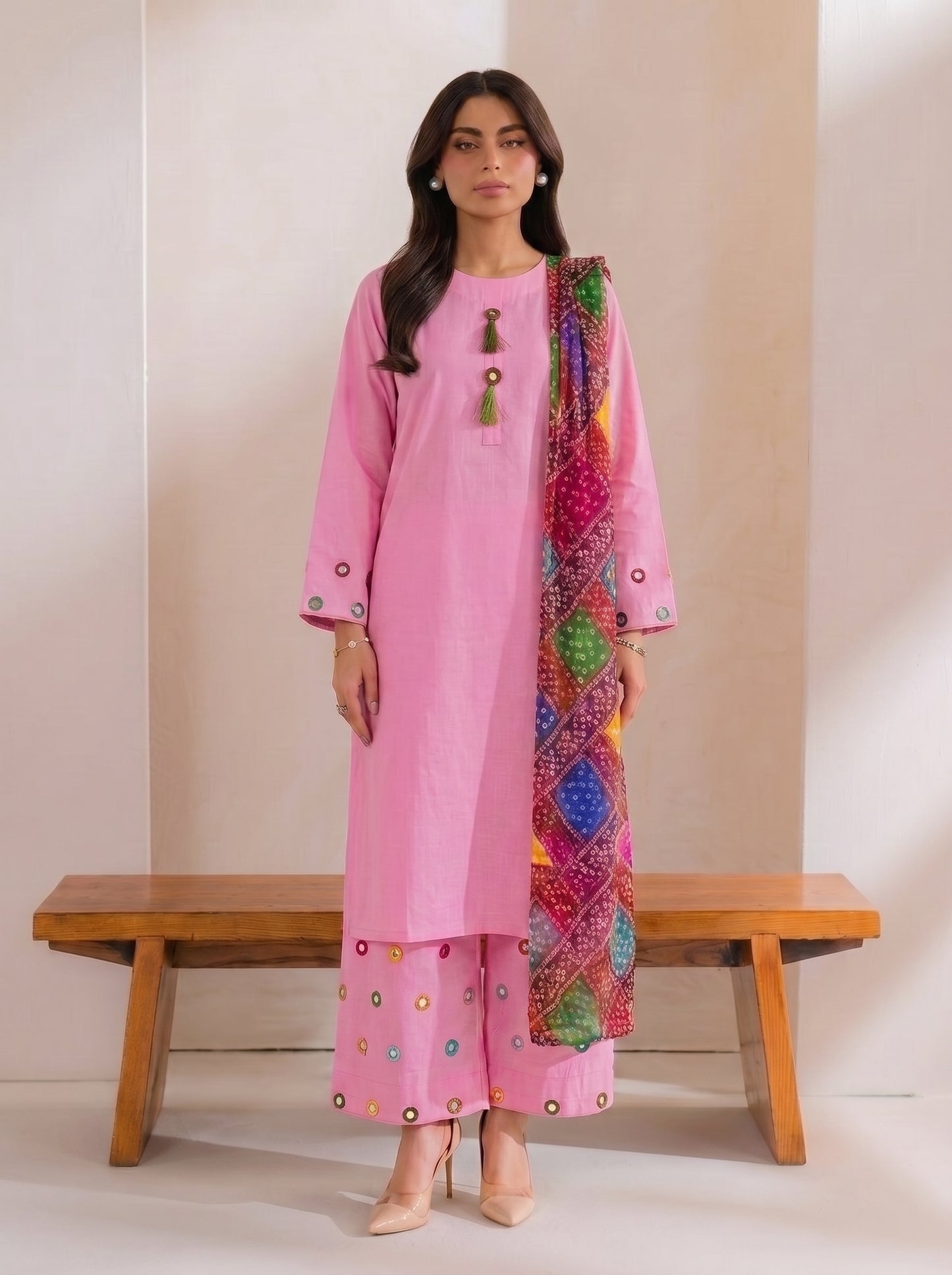 SINDHI TRADITIONAL MIRROR KURTI WITH MIRROR WORK FARSHI SHALWAR