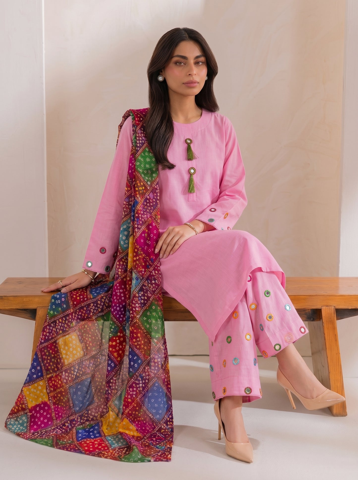 SINDHI TRADITIONAL MIRROR KURTI WITH MIRROR WORK FARSHI SHALWAR
