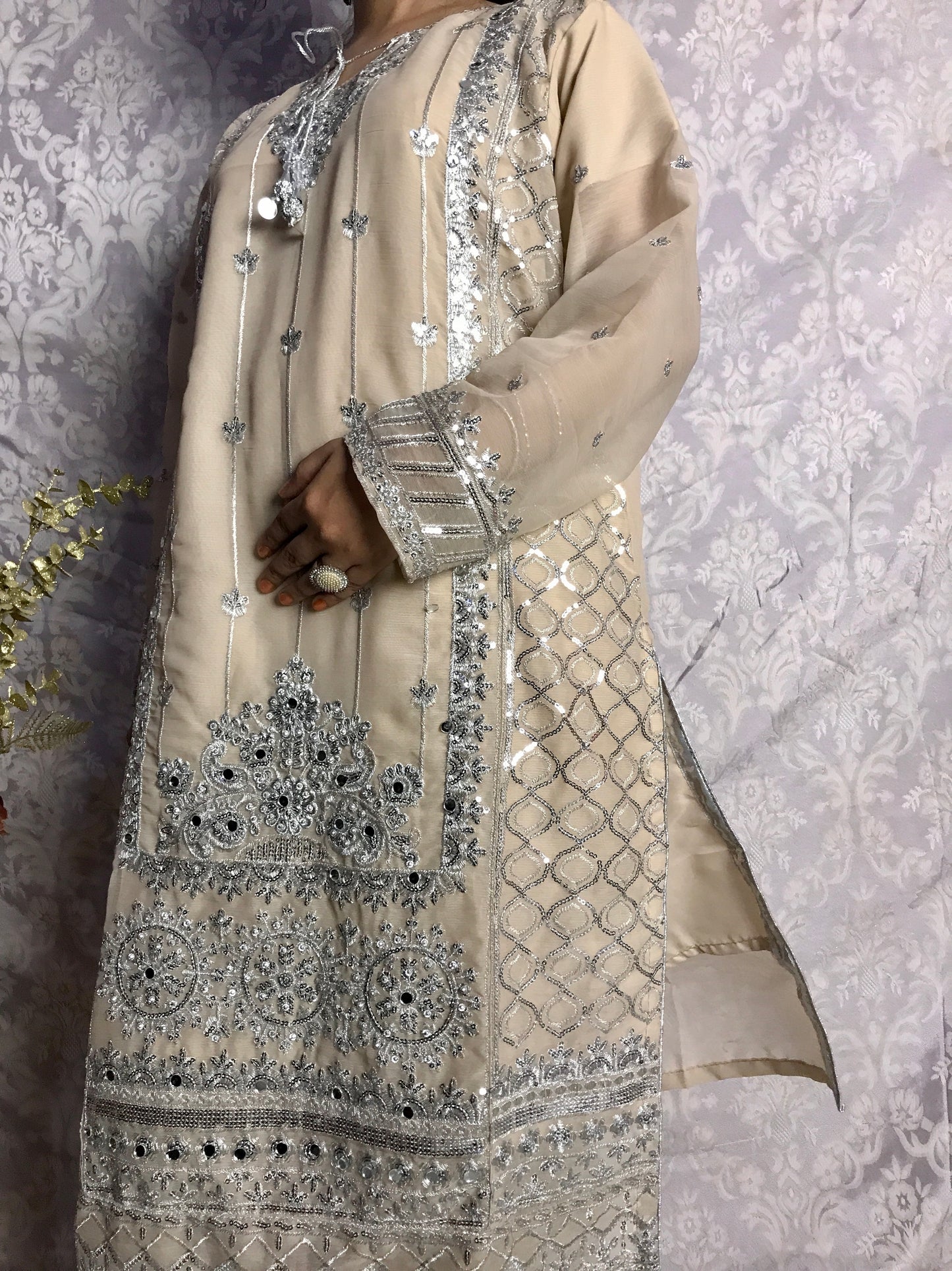 Stitched Elegant Chiffon 3 Piece Suit