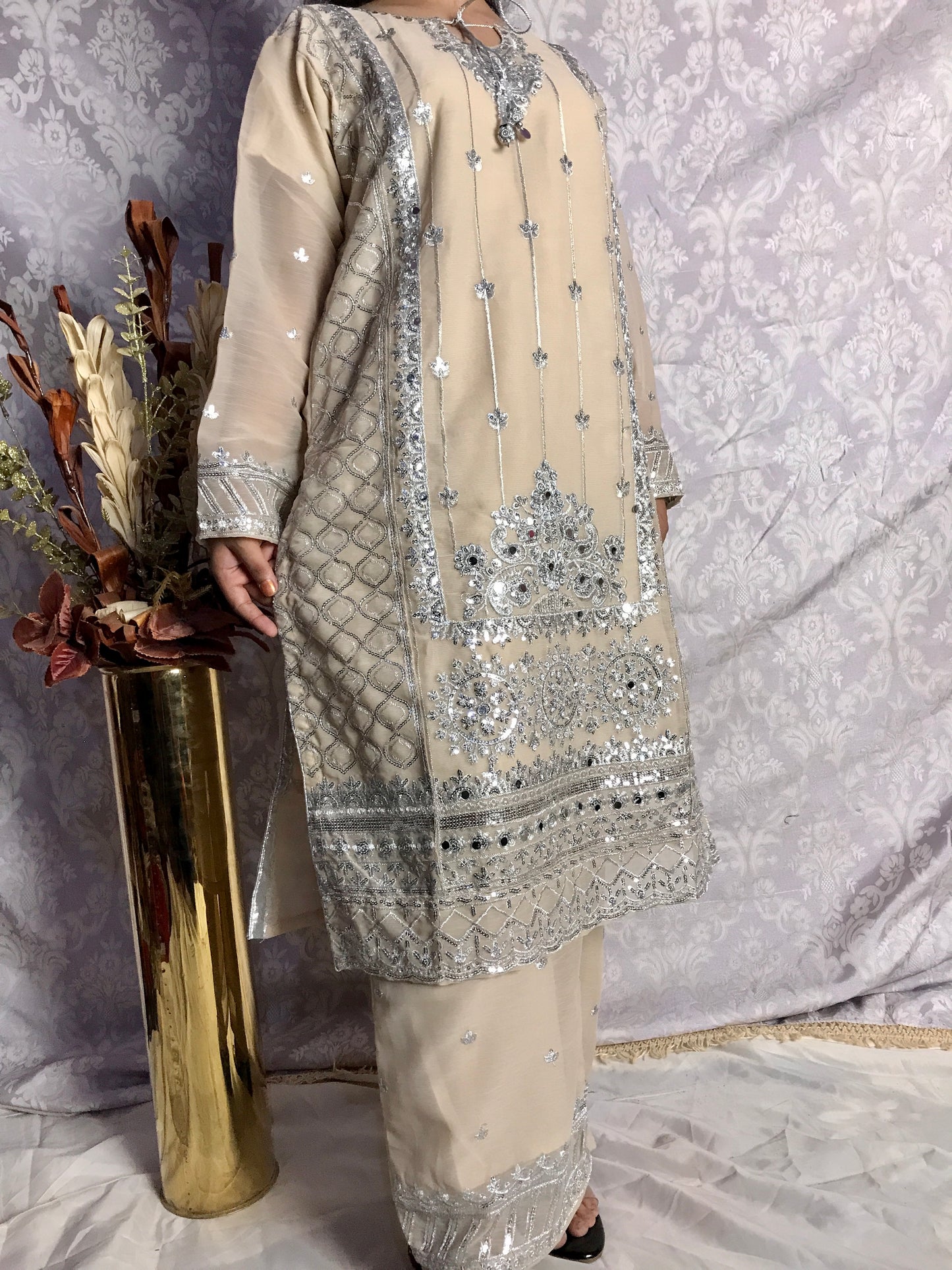 Stitched Elegant Chiffon 3 Piece Suit