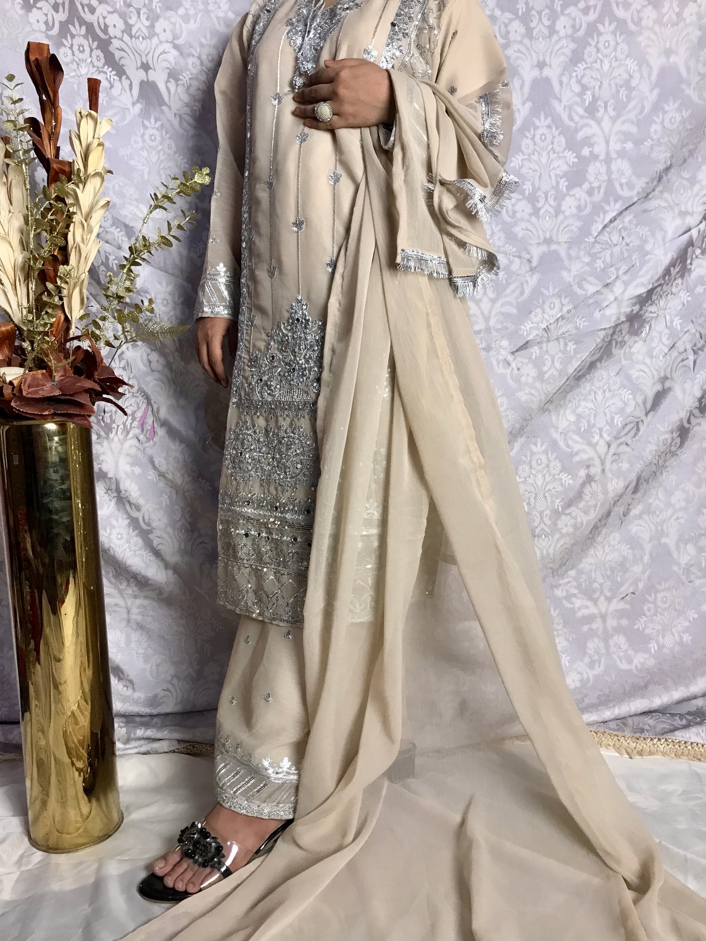 Stitched Elegant Chiffon 3 Piece Suit