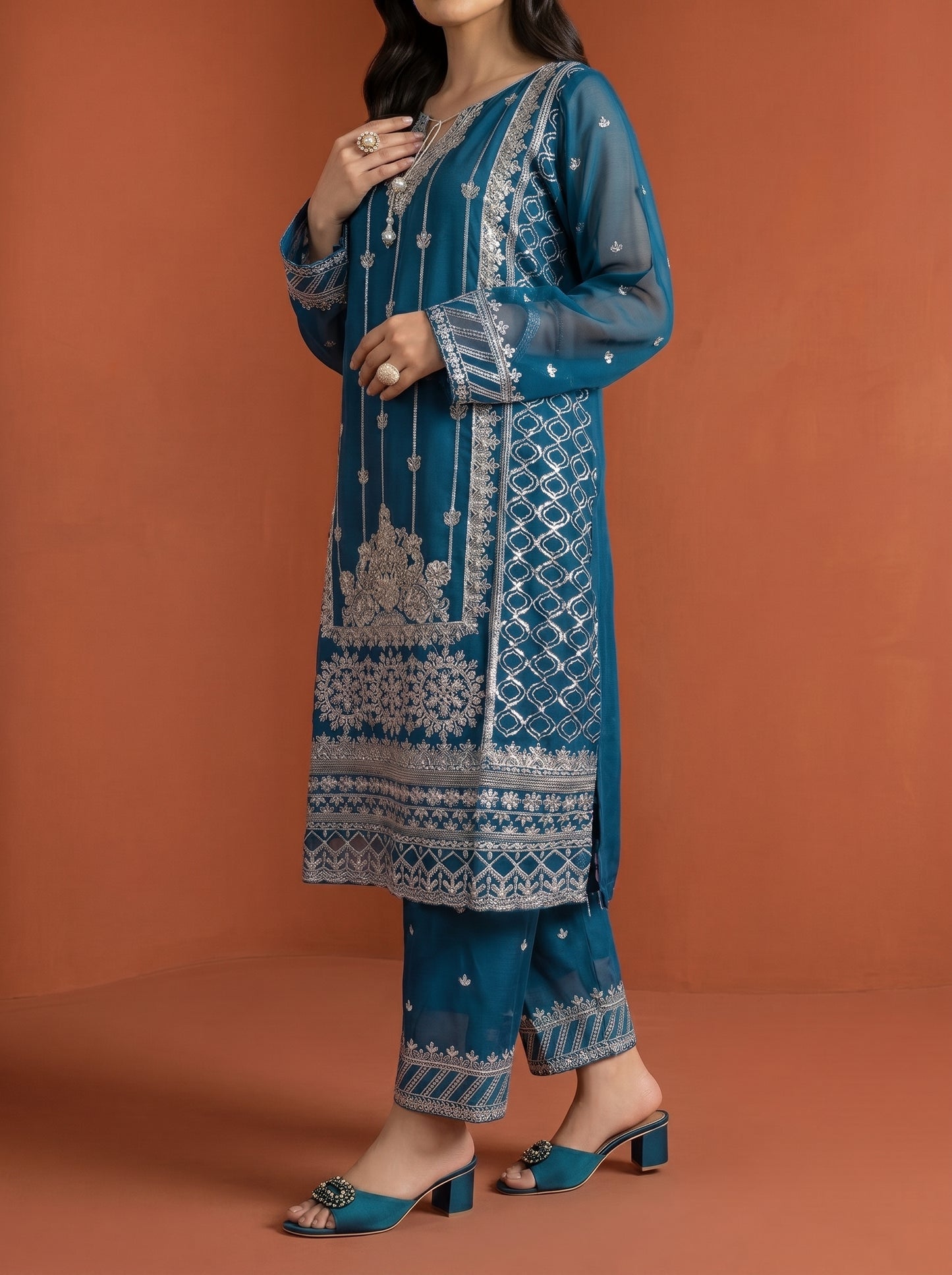 Stitched Elegant Chiffon 3 Piece Suit