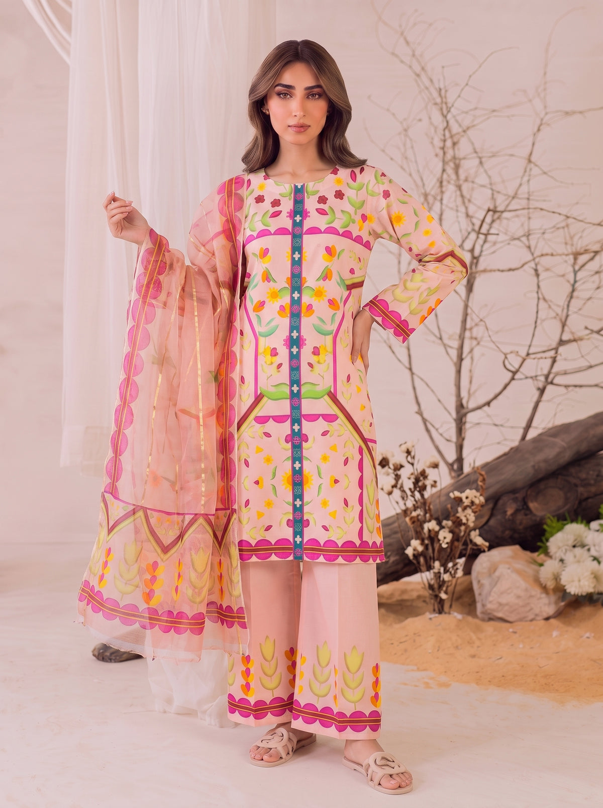 BLOOM DIGITAL PRINTED CO-ORD WITH SAME PRINTED MONAR DUPPATA DRESS&nbsp;