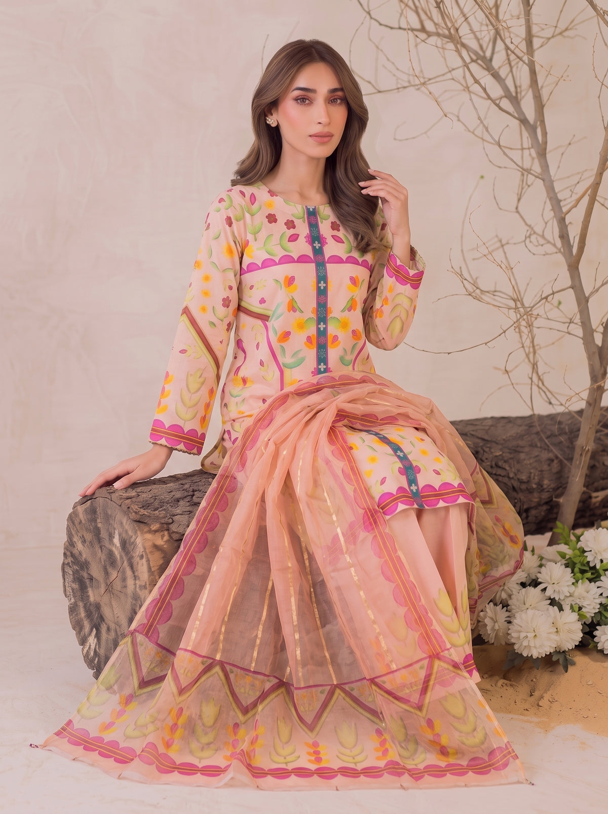 BLOOM DIGITAL PRINTED CO-ORD WITH SAME PRINTED MONAR DUPPATA DRESS&nbsp;