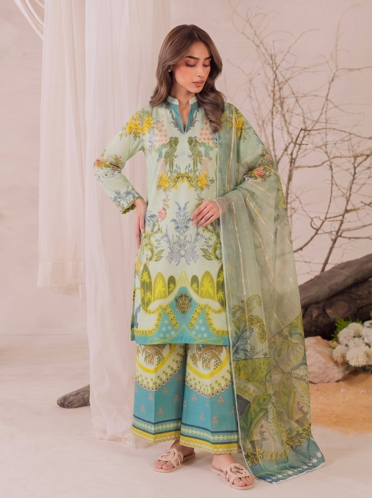 DIGITAL PRINTED CO-ORD WITH SAME PRINTED MONAR DUPPATA DRESS