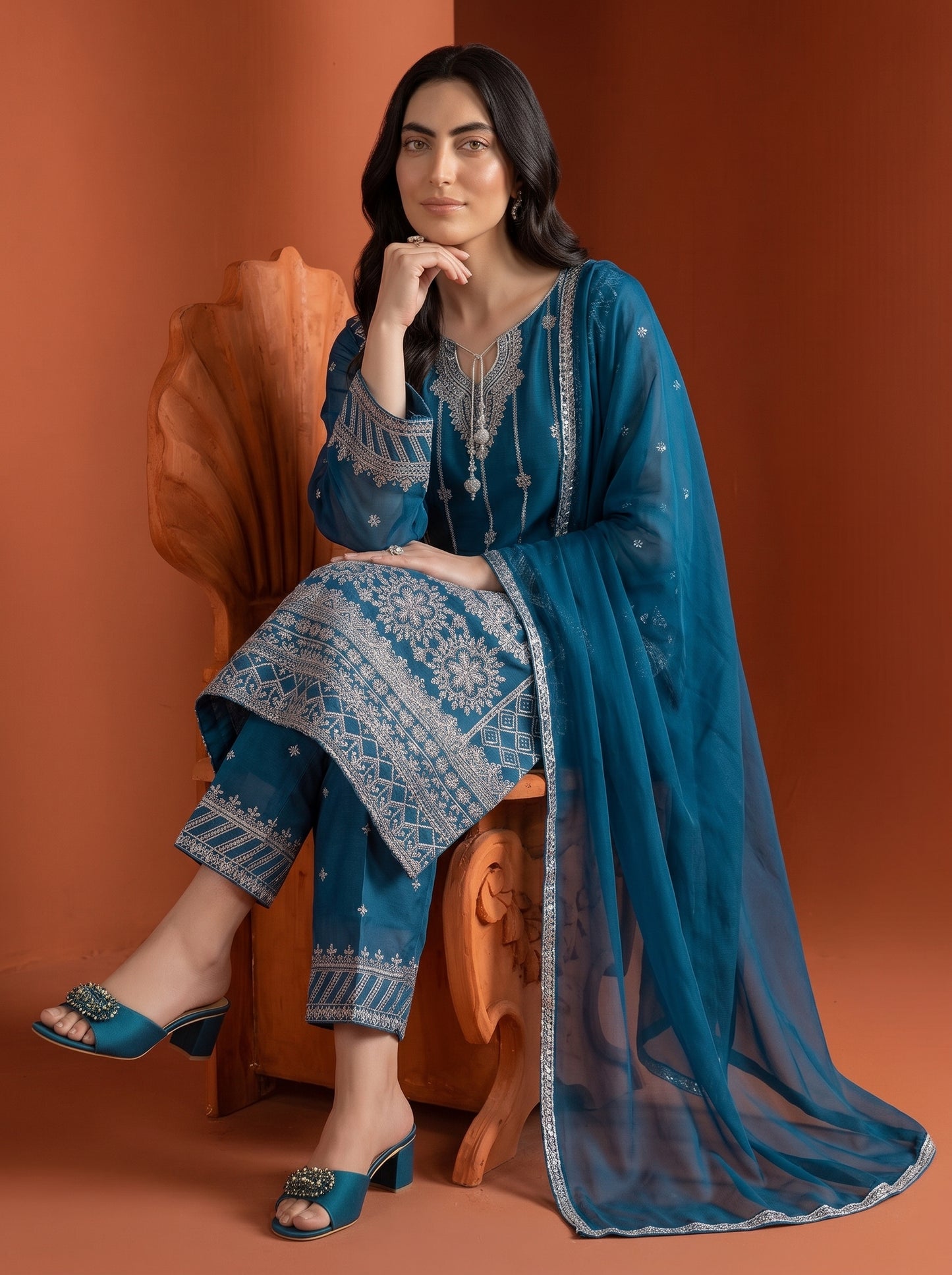 Stitched Elegant Chiffon 3 Piece Suit