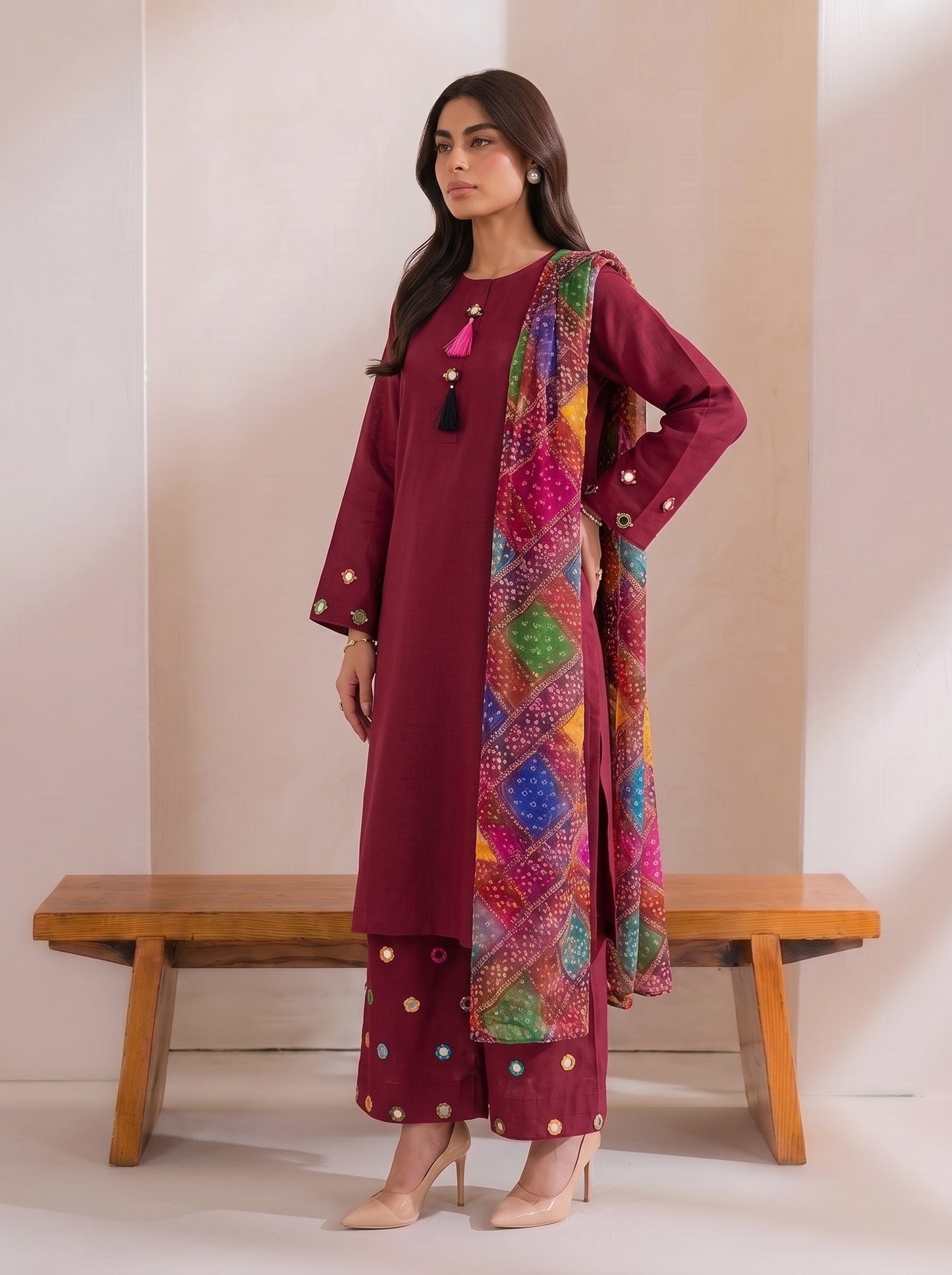SINDHI TRADITIONAL MIRROR KURTI WITH MIRROR WORK FARSHI SHALWAR