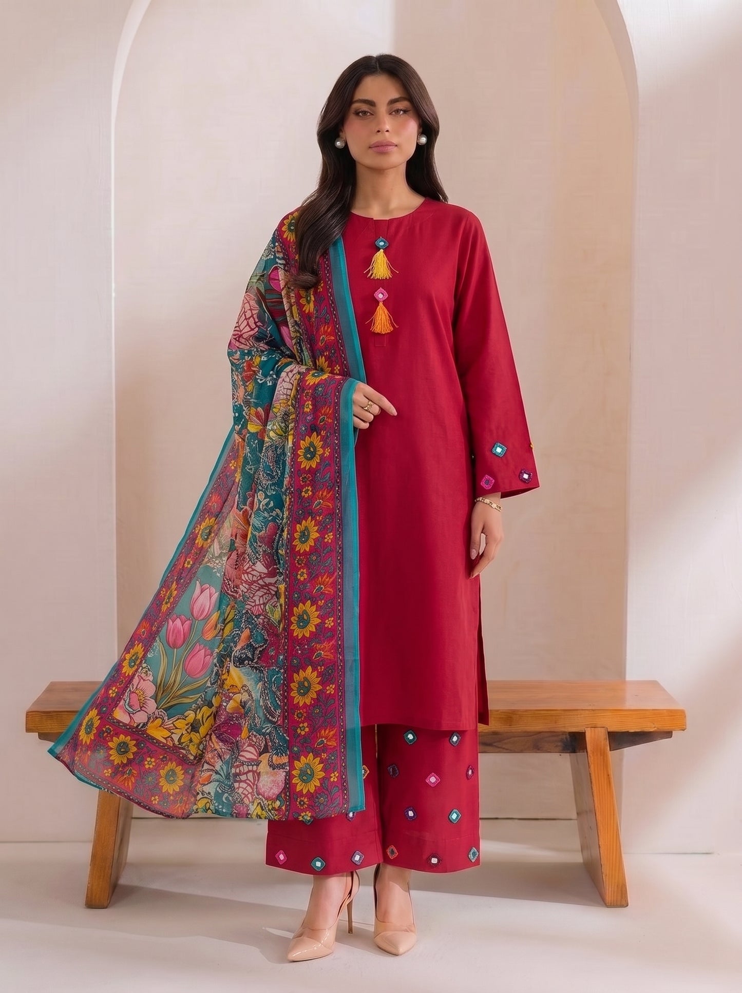 SINDHI TRADITIONAL MIRROR KURTI WITH MIRROR WORK FARSHI SHALWAR