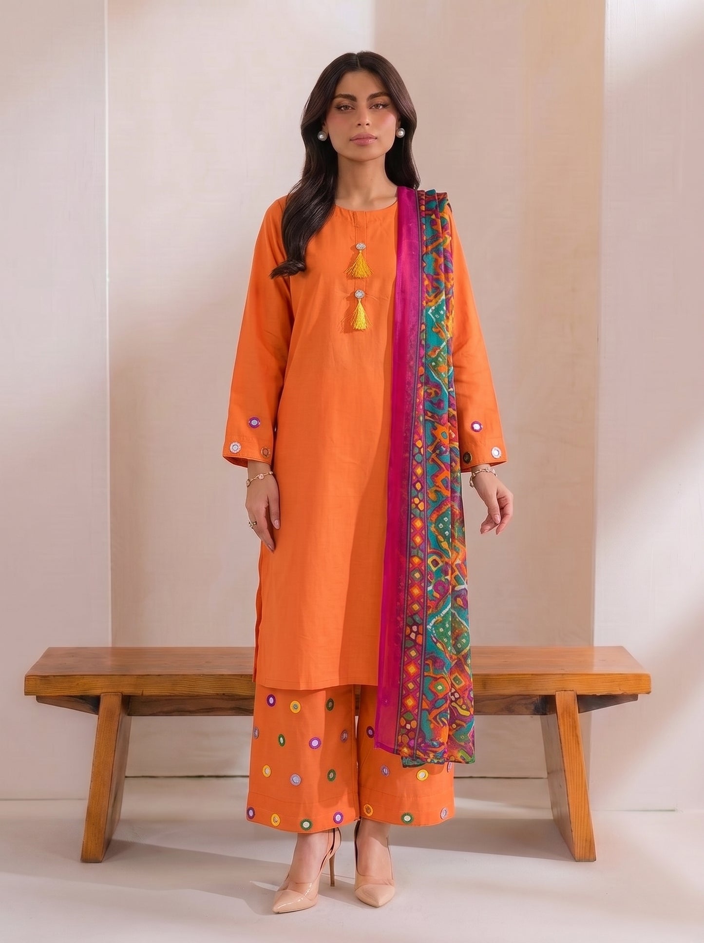 SINDHI TRADITIONAL MIRROR KURTI WITH MIRROR WORK FARSHI SHALWAR