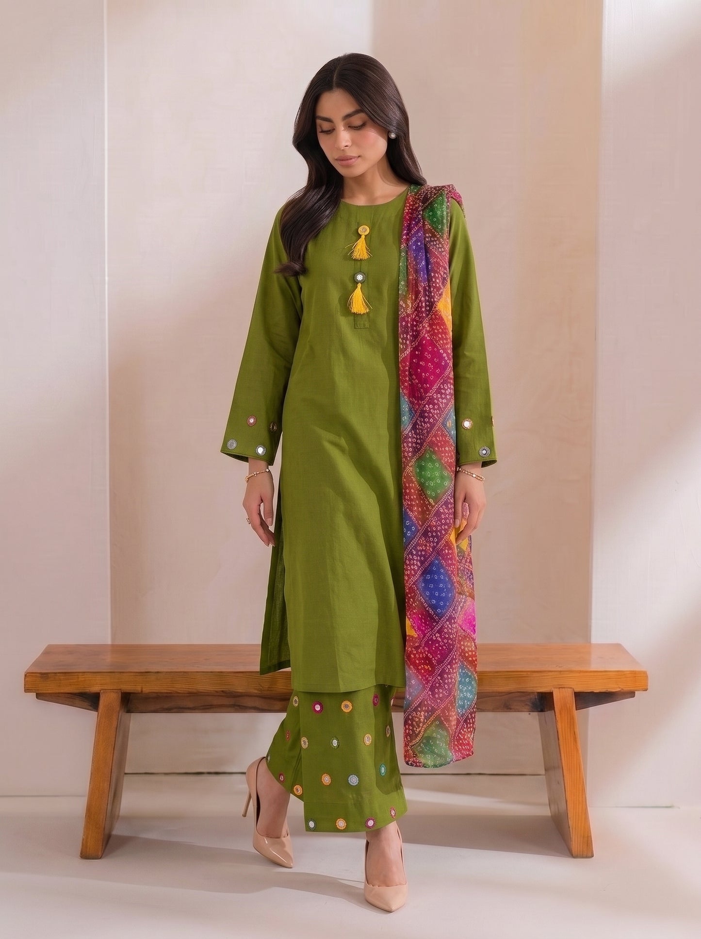 SINDHI TRADITIONAL MIRROR KURTI WITH MIRROR WORK FARSHI SHALWAR