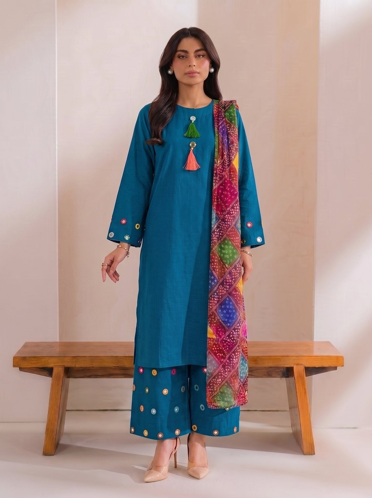 SINDHI TRADITIONAL MIRROR KURTI WITH MIRROR WORK FARSHI SHALWAR
