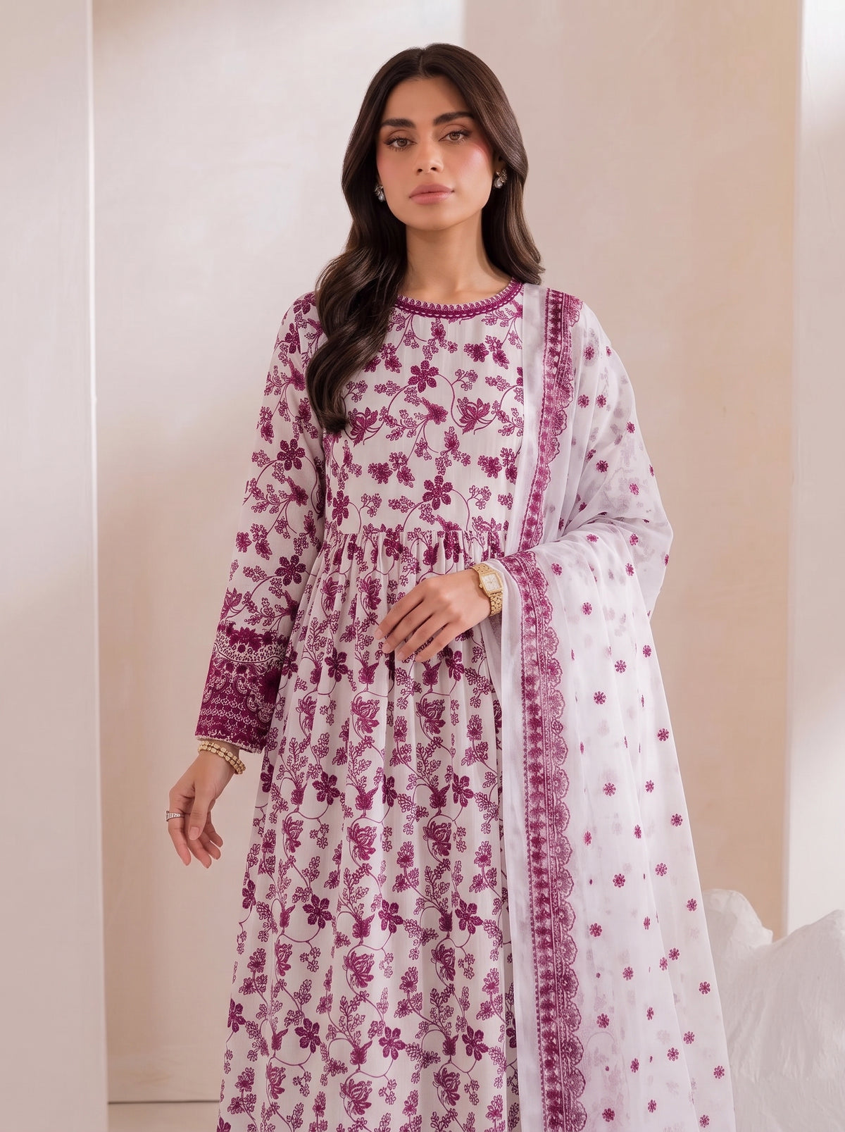 Hania Amir Inspired Printed 3 Piece Maxi Suit.