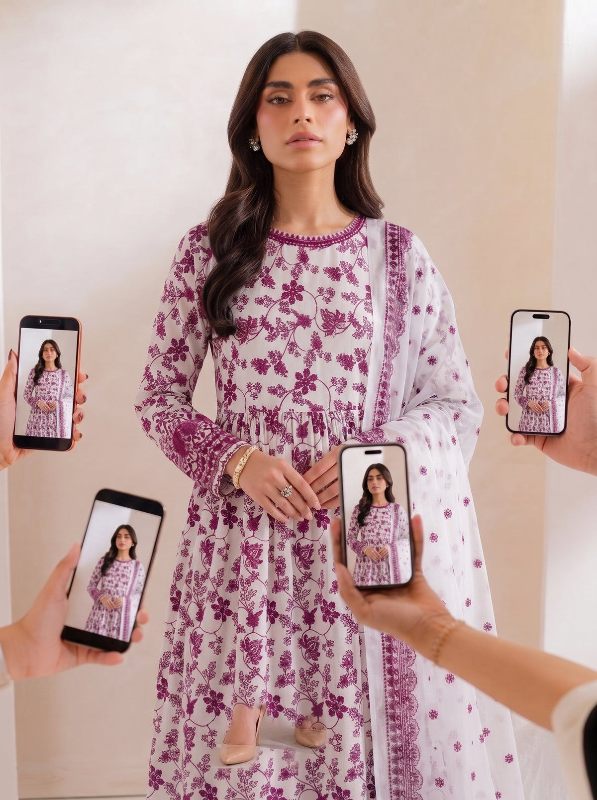 Hania Amir Inspired Printed 3 Piece Maxi Suit.