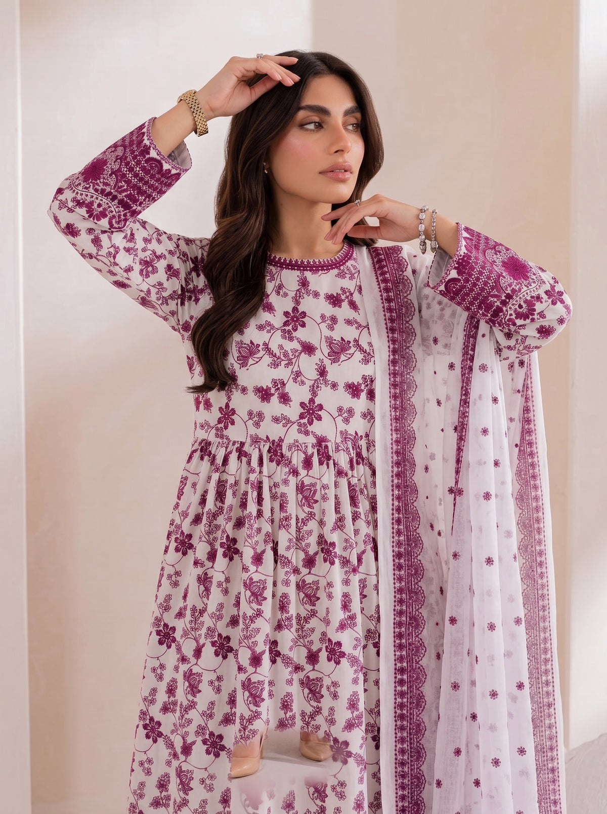 Hania Amir Inspired Printed 3 Piece Maxi Suit.