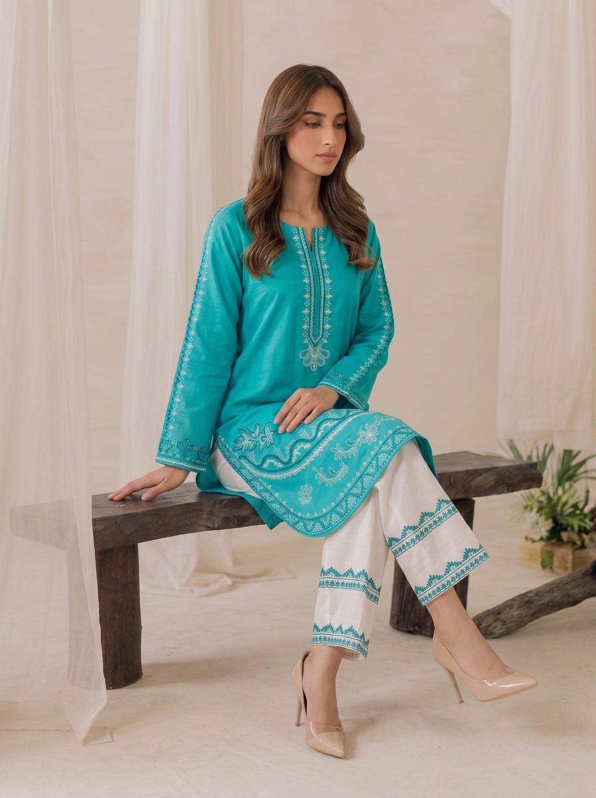 DAMAN KURTI WITH EMBROIDERY FLAPPER CO-ORD 2 PC SET✨