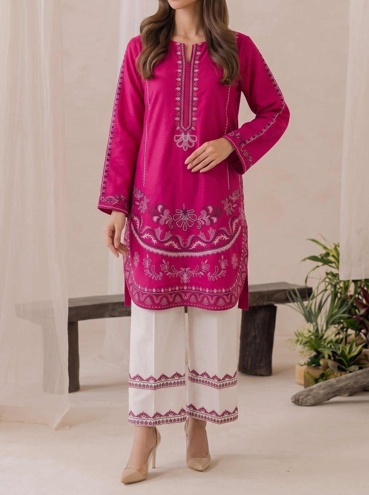 KURTI WITH EMBROIDERY FLAPPER CO-ORD 2 PC SET✨