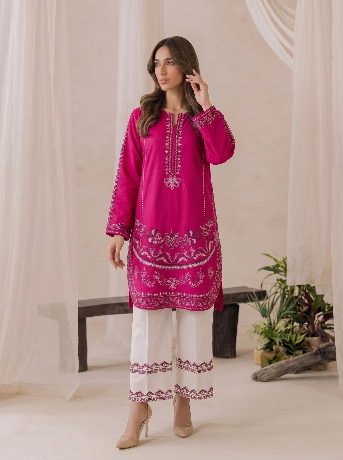 KURTI WITH EMBROIDERY FLAPPER CO-ORD 2 PC SET✨
