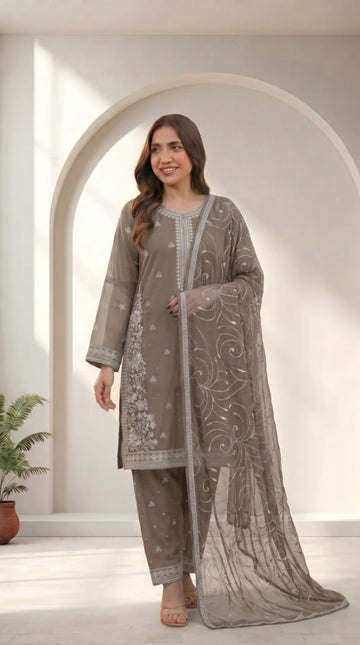 Mod Brown Embroidered 3-Piece Suit