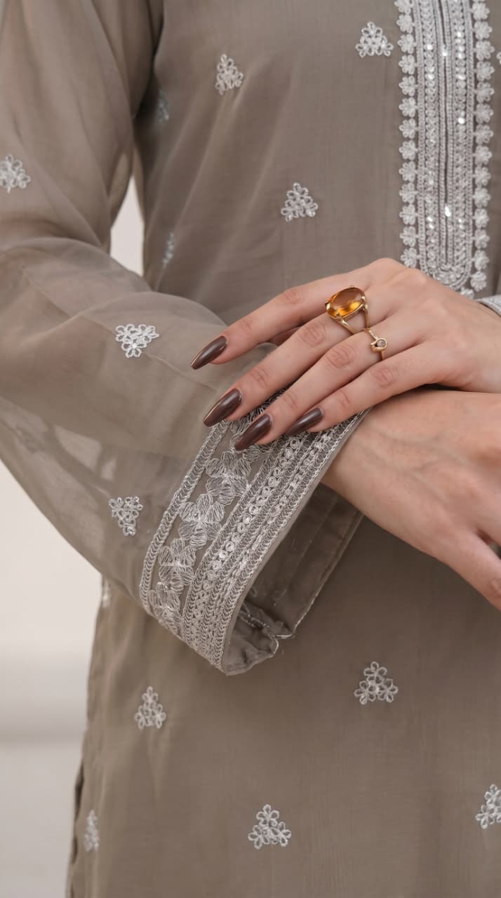 Stitched Mod Brown Embroidered 3-Piece Suit