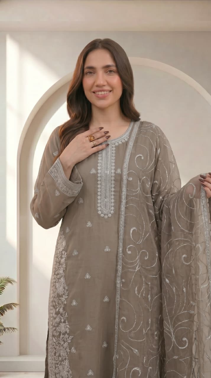 Mod Brown Embroidered 3-Piece Suit