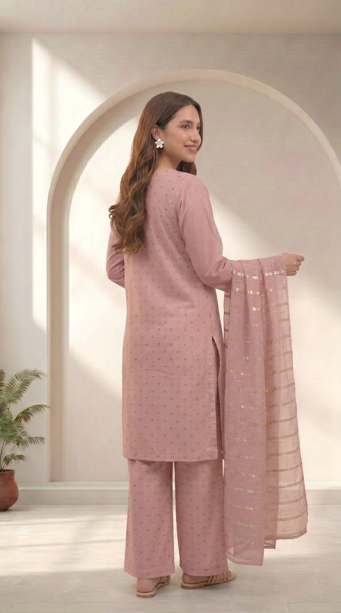 Powder Pink Cotton 3 Piece Suit – Embroidered Formal Wear