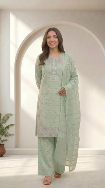 Pista Cotton 3 Piece Suit – Embroidered Formal Wear