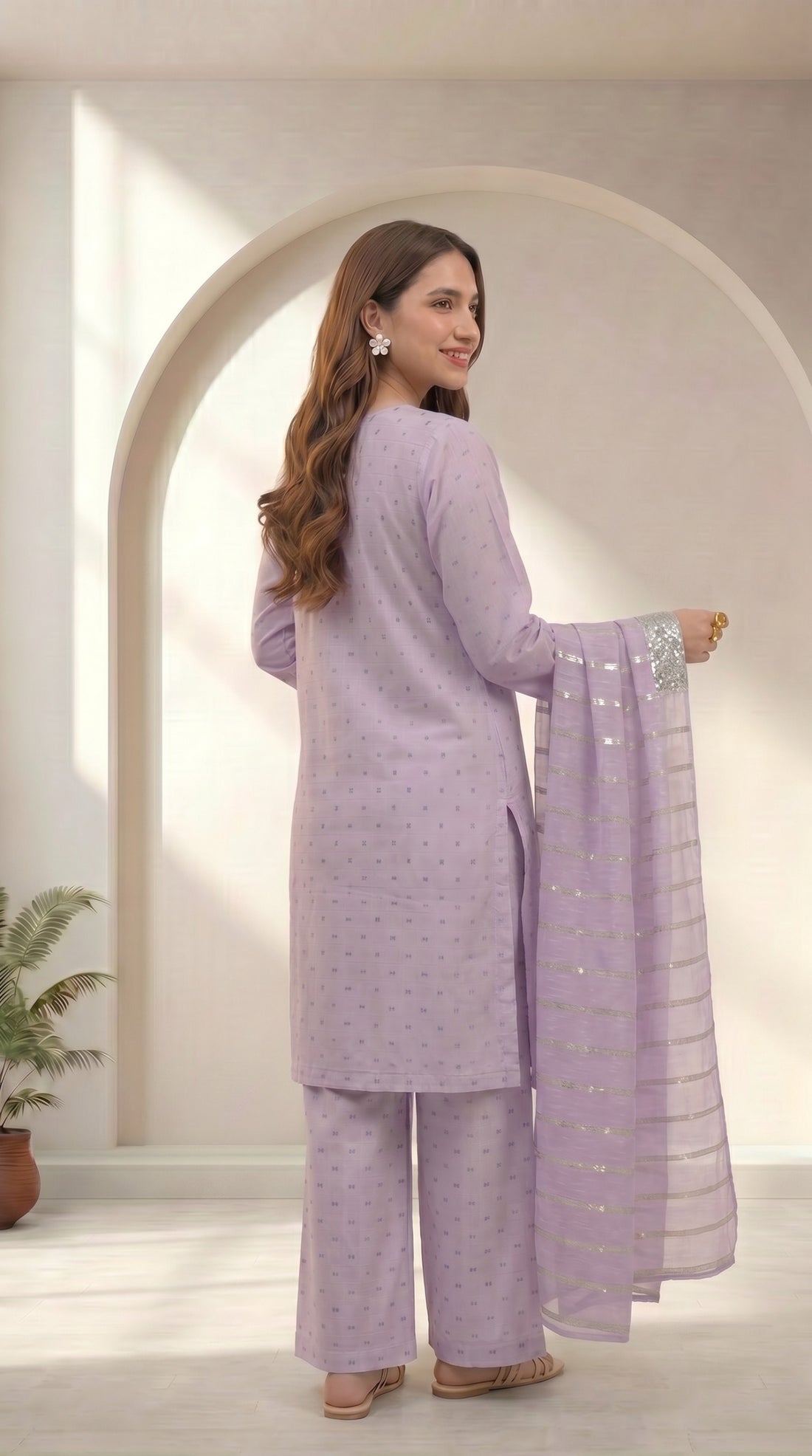 Purple Cotton 3 Piece Suit – Embroidered Formal Wear