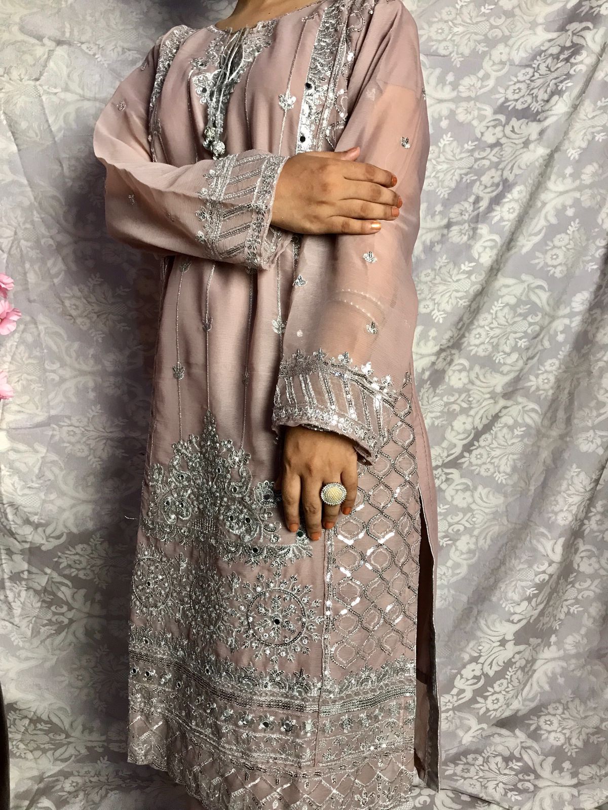 Stitched Elegant Chiffon 3 Piece Suit