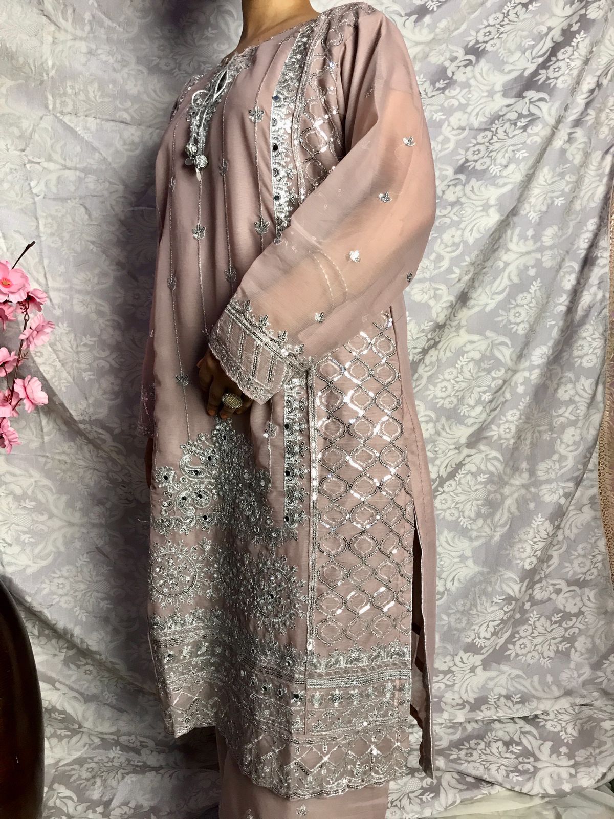 Stitched Elegant Chiffon 3 Piece Suit