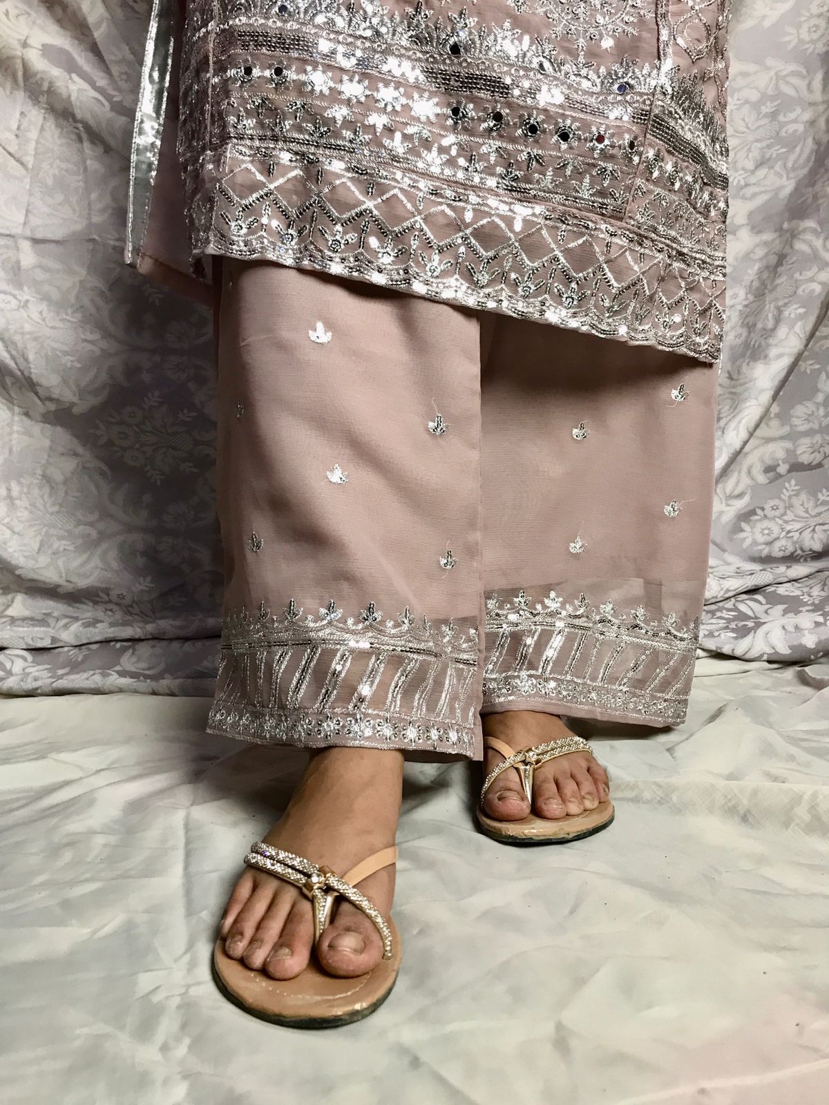 Stitched Elegant Chiffon 3 Piece Suit