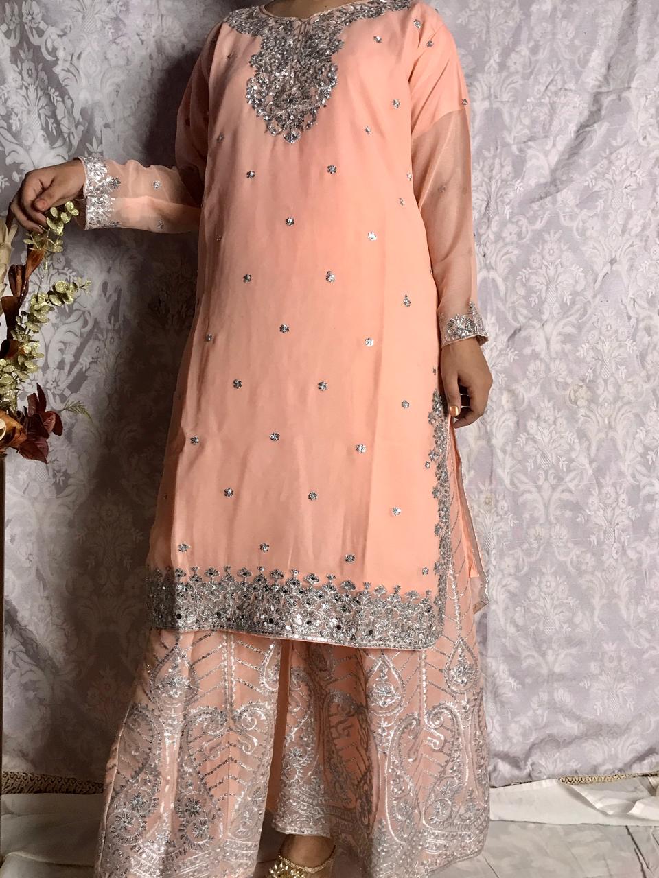 Peach Embroidered 3 Piece Suit