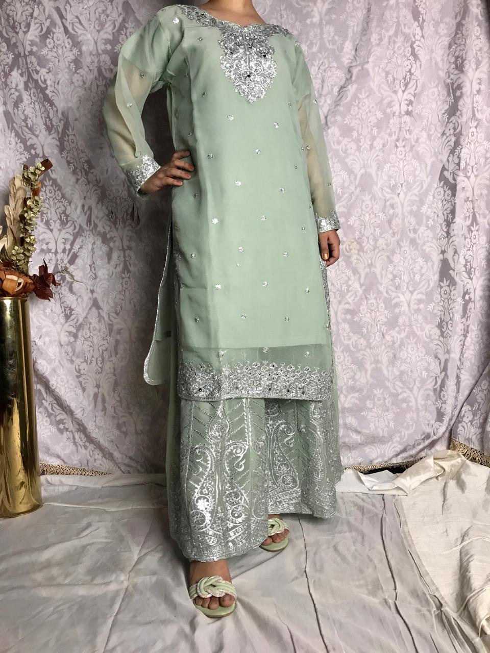 Olive Green Embroidered 3 Piece Suit