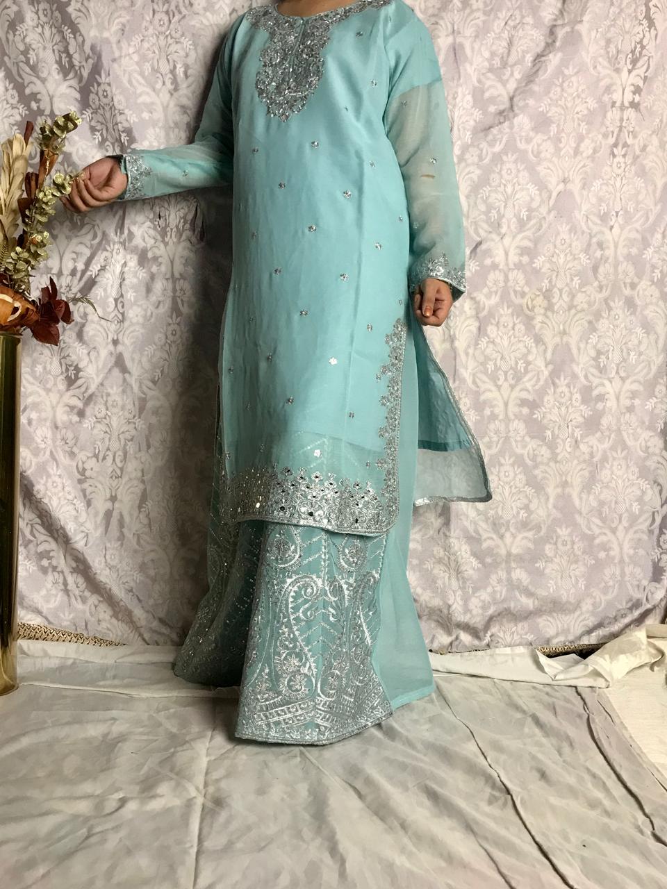 Ice Blue Embroidered 3-Piece Suit