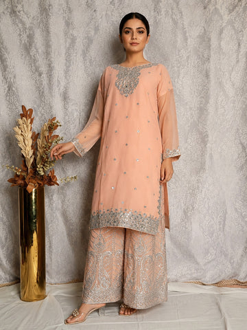 Peach Embroidered 3 Piece Suit