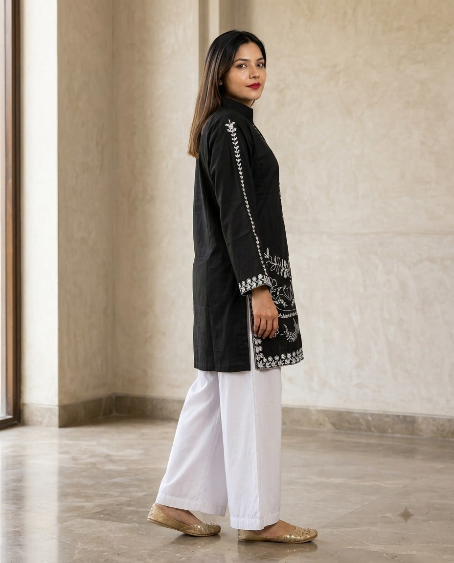 2-Piece Stitched Embroidered Cotton Kurta with White Flapper