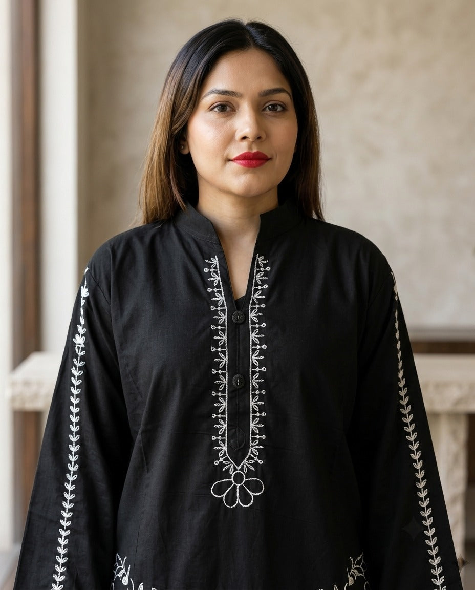 2-Piece Stitched Embroidered Cotton Kurta with White Flapper