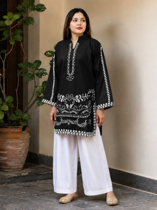 2-Piece Stitched Embroidered Cotton Kurta with White Flapper